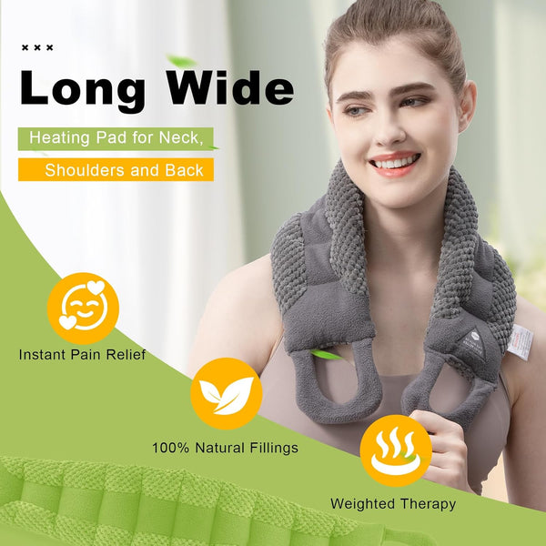 UNCN Long Wide Heating Pad for Neck and Shoulders Back 33x5.9 Microwavable Large Moist Heat Pack Warm Hot Compress Neck Wrap Weighted Bag Massage Reusable Herbal Nature Calming Portable 1.95Pound