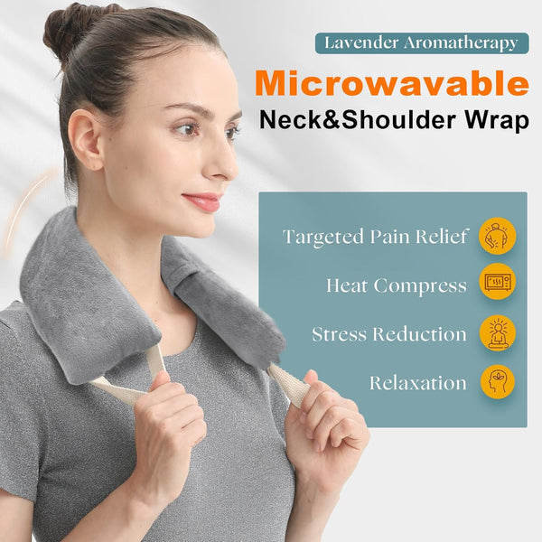 UNCN Heating Pad 32x5 cm, Microwavable, Washable, Weighted, Lavender Aroma, for Neck Shoulder Back Pain Relief, gray
