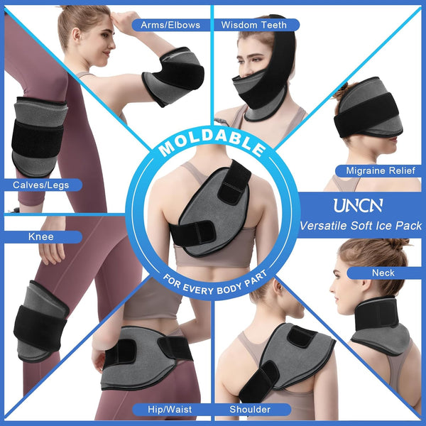 Gel Ice Packs, 1-pack | Moldable, Reusable & Flexible | Long-Lasting Cold Compress with Strong fastening for Various Body Areas