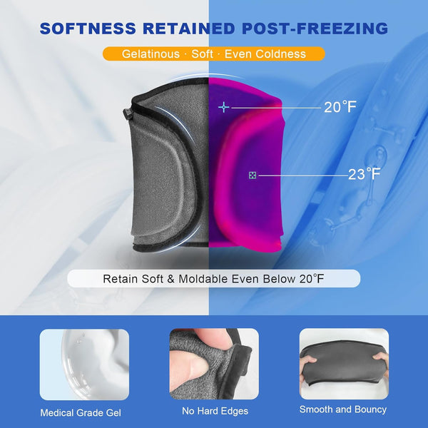 Gel Ice Packs, 1-pack | Moldable, Reusable & Flexible | Long-Lasting Cold Compress with Strong fastening for Various Body Areas