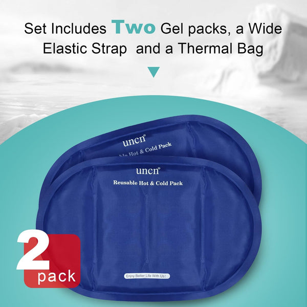 UNCN Reusable Ice Pack with Strap, 2 Pack 13.4×8.3 Inches Gel Cold Pads for Lower Back & Waist, Long Lasting Cold Compress Wraps with Insulated Storage Bag