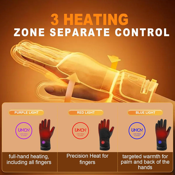 Uncn Men Women Rechargeable Heated Gloves - 3 Heating Zones USB Charging Full Finger Gloves, Cotton Blend Sporty Ski Gloves Winter Warmth