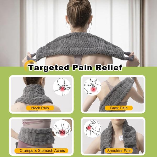 UNCN Long Wide Heating Pad for Neck and Shoulders Back 33x5.9 Microwavable Large Moist Heat Pack Warm Hot Compress Neck Wrap Weighted Bag Massage Reusable Herbal Nature Calming Portable 1.95Pound