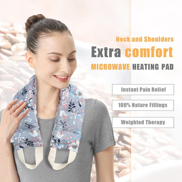 UNCN Long Wide Heating Pad for Neck and Shoulders Back 33x5.9in Microwavable Large Moist Heat Pack Warm Hot Compress Neck Wrap Weighted Bag Massage Reusable Herbal Nature Calming Portable Cotton