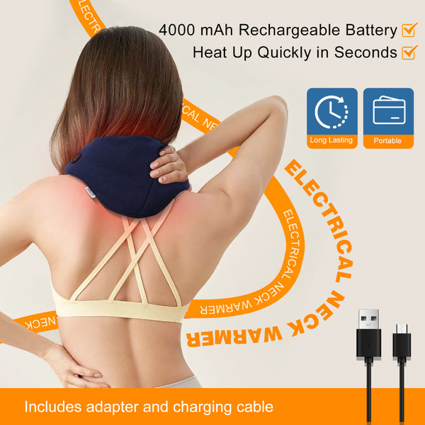 UNCN Wireless Heated Neck Wrap, 2 Temperature Settings, 1-Hour Auto Shut off, 4000mAh Rechargeable Heating Pad for Pain Relief, Washable Cover