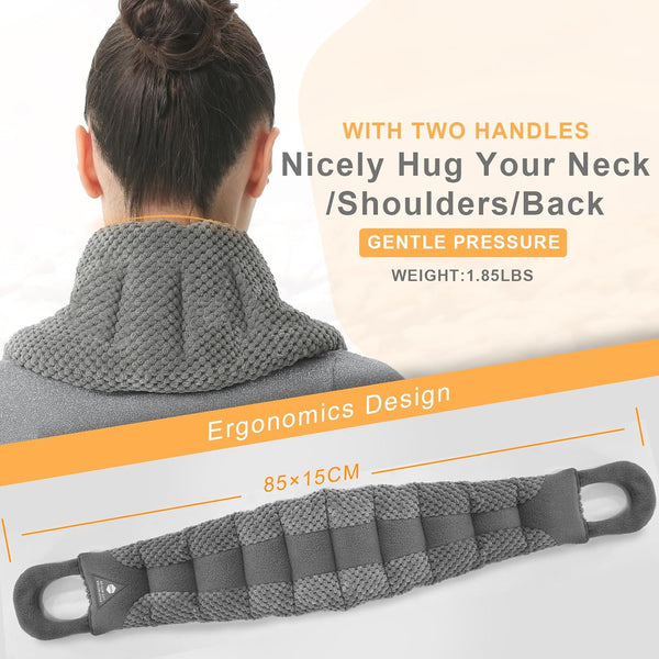UNCN Long Heating pad for Neck and Shoulders Back 33 * 5.9\" microwavable Large Moist Heat Pack Warm hot Compress Neck wrap Weighted Bag Massage Reusable Herbal Nature Calming Portable Grey
