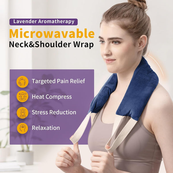 UNCN Neck Heating Pad Microwavable Weighted Microwave Heating Pad Neck Wrap for Shoulder Back Pain Relief, Machine Washable Cover, Warm Rice Bag Pack for Cramps, Hot Cold Therapy 1.5 LBS Lavender Scented