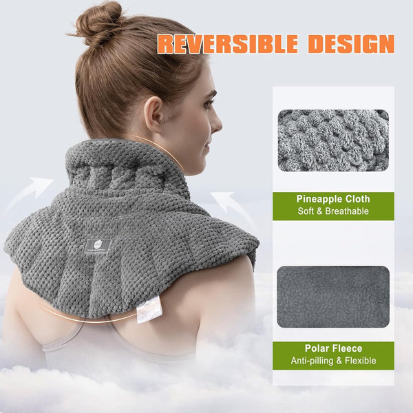 UNCN Microwave Heating Pad for Neck, Shoulders Back | Large Moist Weighted Cordless Heat Pad | Heated Neck Wrap Relaxation Grey