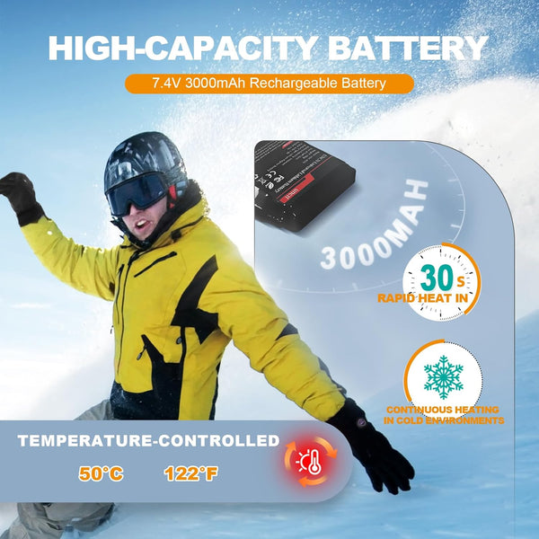 Uncn Men Women Rechargeable Heated Gloves - 3 Heating Zones USB Charging Full Finger Gloves, Cotton Blend Sporty Ski Gloves Winter Warmth