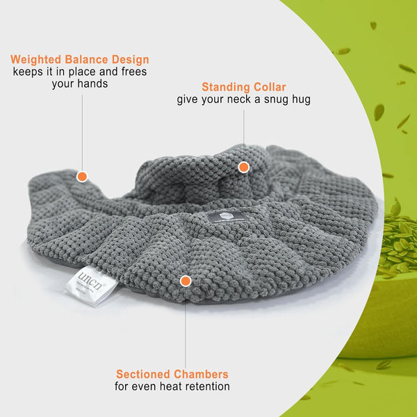 UNCN Microwave Heating Pad for Neck, Shoulders Back | Large Moist Weighted Cordless Heat Pad | Heated Neck Wrap Relaxation Grey