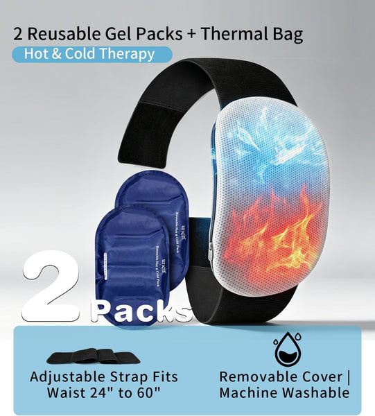Extra Large Ice Pack Back Pain Relief 2 Pack Adjustable Waist Strap | 13x8 in gel packs reusable packs 20min cold therapy adjustable waist 24-62in for sciatica knee/shoulder/hip machine washable