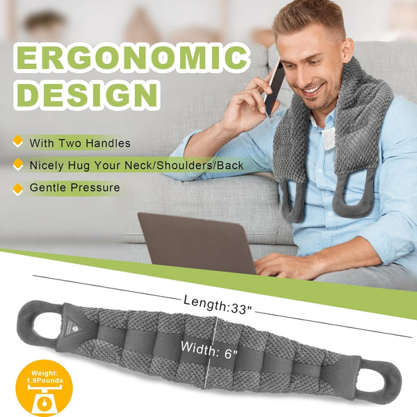 UNCN Long Wide Heating Pad for Neck and Shoulders Back 33x5.9 Microwavable Large Moist Heat Pack Warm Hot Compress Neck Wrap Weighted Bag Massage Reusable Herbal Nature Calming Portable 1.95Pound