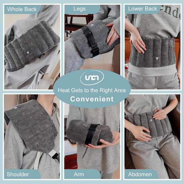 UNCN Large Microwave Heating Pad for Lower Back Pain Relief 30X7.5in Heated Neck and Shoulder Wrap Microwavable Heat Packs for Cramps, Menstrual, Lumbar, Muscle Spasms Heated Waist Cordless Belt