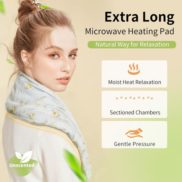 UNCN Heating Pad for Neck Shoulders and Back Microwavable Machine Washable 26x4.3 Microwave Rice Bag for Heat Therapy reusable Hot Pack for Muscle Cramps Moist Warm Bean Bag for Pain Relief Unscented