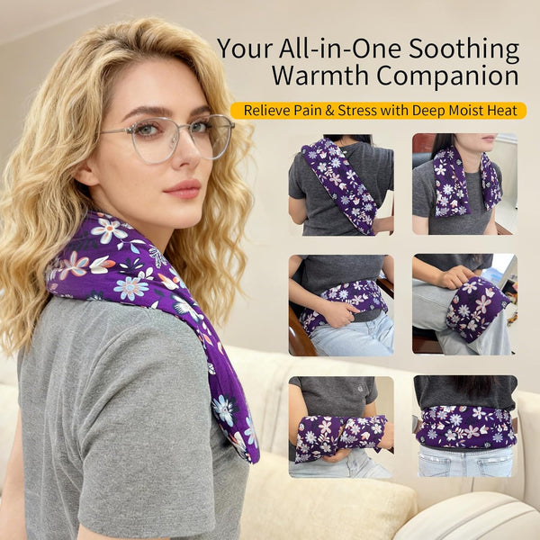 UNCN Heating pad for Neck Shoulders and Back Microwavable Machine Washable 27x5 Microwave Rice Bag for Heat Therapy Reusable Hot Pack for Muscle Cramps Moist Warm Bean Bag for Pain Relief Levender Scented