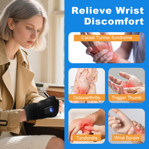 UNCN Heated Wrist Wrap Brace - 3 Temp Settings, Auto Shut Off, Portable Wrist Heating Pad for Carpal Tunnel Relief, Men &amp; Women