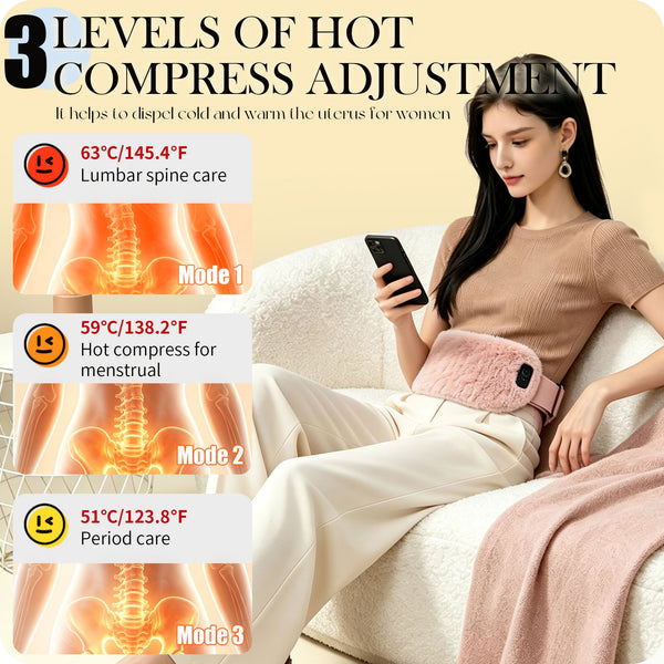 UNCN Cordless Heating Pad for Period Cramps, 3 Heat Setting, 3 Massage Modes,Rechargeable with 5000mAh Battery, Long-Lasting Use, Birthday Mothers Day Gifts for Girlfriend Mom Wife Women, Pink