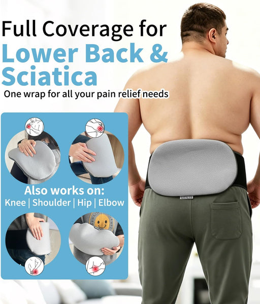 Extra Large Ice Pack Back Pain Relief 2 Pack Adjustable Waist Strap | 13x8 in gel packs reusable packs 20min cold therapy adjustable waist 24-62in for sciatica knee/shoulder/hip machine washable