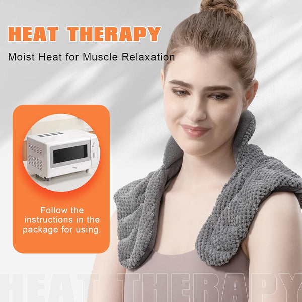 UNCN Microwave Heating Pad for Neck, Shoulders Back | Large Moist Weighted Cordless Heat Pad | Heated Neck Wrap Relaxation Grey