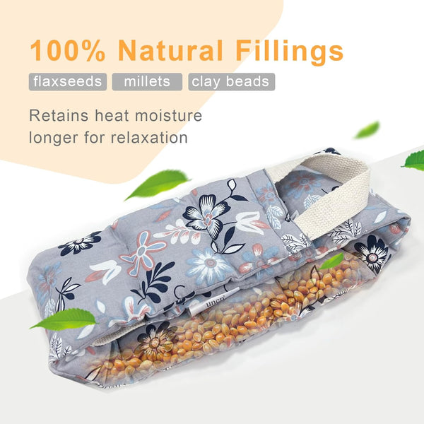 UNCN Long Wide Heating Pad for Neck and Shoulders Back 33x5.9in Microwavable Large Moist Heat Pack Warm Hot Compress Neck Wrap Weighted Bag Massage Reusable Herbal Nature Calming Portable Cotton