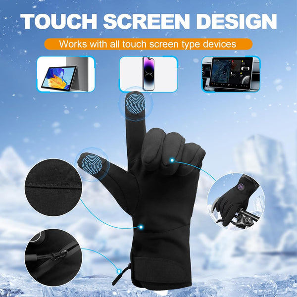 Uncn Men Women Rechargeable Heated Gloves - 3 Heating Zones USB Charging Full Finger Gloves, Cotton Blend Sporty Ski Gloves Winter Warmth