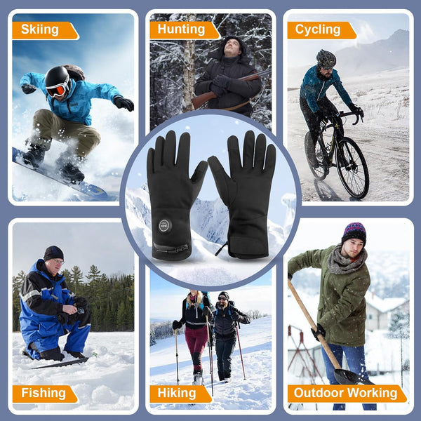 Uncn Men Women Rechargeable Heated Gloves - 3 Heating Zones USB Charging Full Finger Gloves, Cotton Blend Sporty Ski Gloves Winter Warmth
