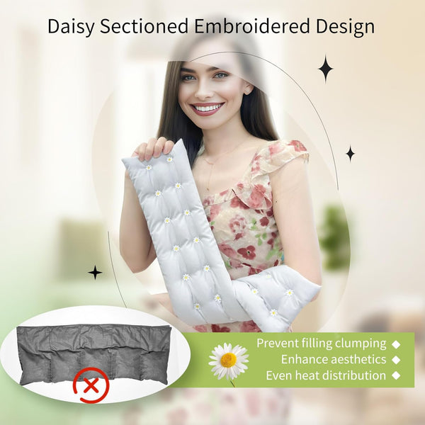 UNCN Heating Pad for Neck Shoulders and Back Microwavable Machine Washable 26x4.3 Microwave Rice Bag for Heat Therapy reusable Hot Pack for Muscle Cramps Moist Warm Bean Bag for Pain Relief Unscented