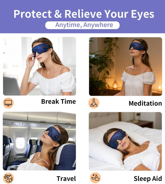Cordless Heated Eye Mask for Dry Eyes with Warm Compress, Rechargeable Electric with 4 Heat Settings, Eye Compress for Stye, Chalazion & Blepharitis Treatment, Blackout Sleep Mask, Auto-Off, Washable