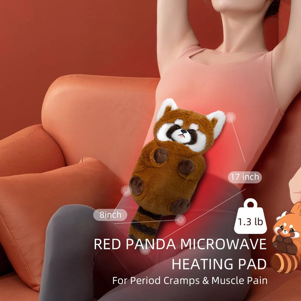 Red Panda Cozy Plush Washable Cover Microwave Stuffed Animal Heating Pad for Pain Relief, Cramps, Neck, Muscles, 17"x8"