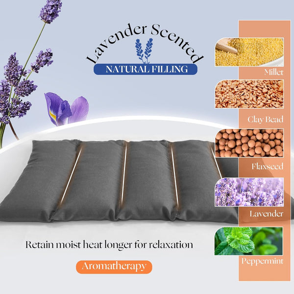 uncn Microwavable Heating Pad with Washable Cover 12.5x7 Inch Flaxseed Microwave Hot Pack, Lavender Scent, Moist Warm Compress for Relaxation, Non-Electric & Portable