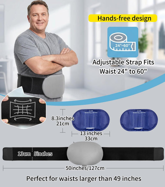 Extra Large Ice Pack Back Pain Relief 2 Pack Adjustable Waist Strap | 13x8 in gel packs reusable packs 20min cold therapy adjustable waist 24-62in for sciatica knee/shoulder/hip machine washable