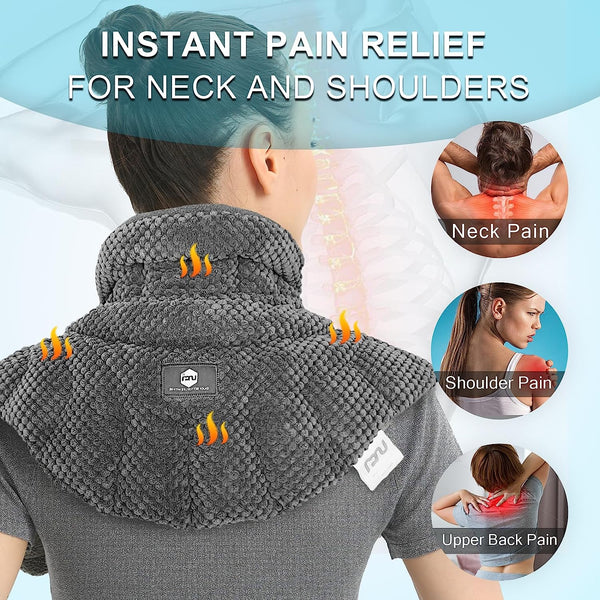 Microwave Heating Pad for Neck, Shoulders Back Pain Relief | Large Moist Weighted Cordless Heat Pad | Heated Neck Wrap for Targeting Stress, Tension Relief and Relaxation