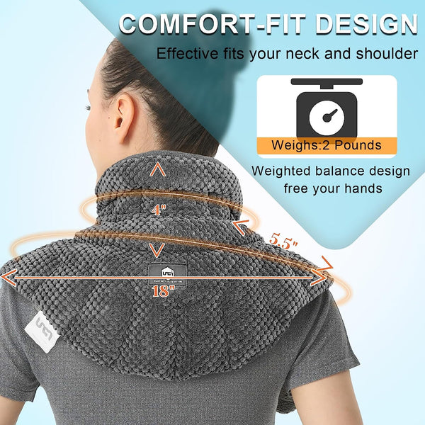 Microwave Heating Pad for Neck, Shoulders Back Pain Relief | Large Moist Weighted Cordless Heat Pad | Heated Neck Wrap for Targeting Stress, Tension Relief and Relaxation