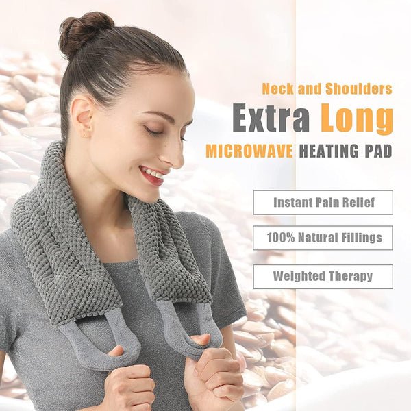 UNCN Long Heating pad for Neck and Shoulders Back 33 * 5.9\" microwavable Large Moist Heat Pack Warm hot Compress Neck wrap Weighted Bag Massage Reusable Herbal Nature Calming Portable Grey