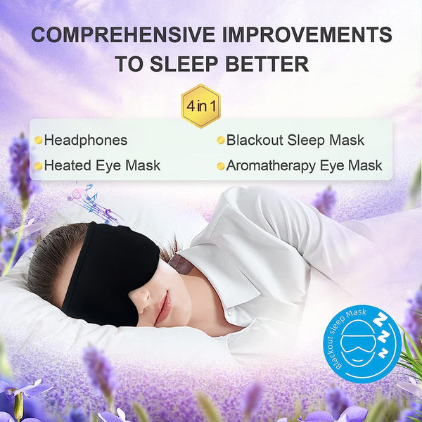 UNCN Sleep, Headphones Bluetooth Wireless Over-Ear Baby,Noise Sound Cancelling Earbuds Open Ear Head-Band for Autism Sleep Mask Under Eye Mask Heated Black for Drak Circles for Women Cozy,Band