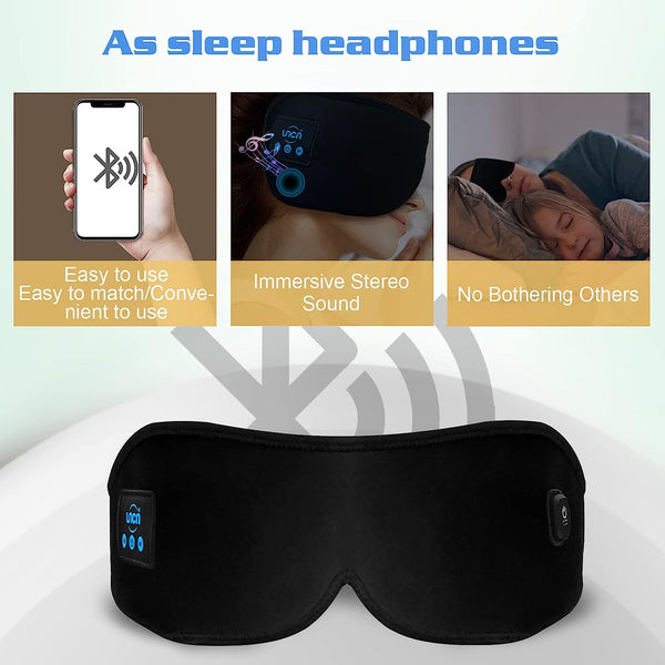 UNCN Sleep, Headphones Bluetooth Wireless Over-Ear Baby,Noise Sound Cancelling Earbuds Open Ear Head-Band for Autism Sleep Mask Under Eye Mask Heated Black for Drak Circles for Women Cozy,Band