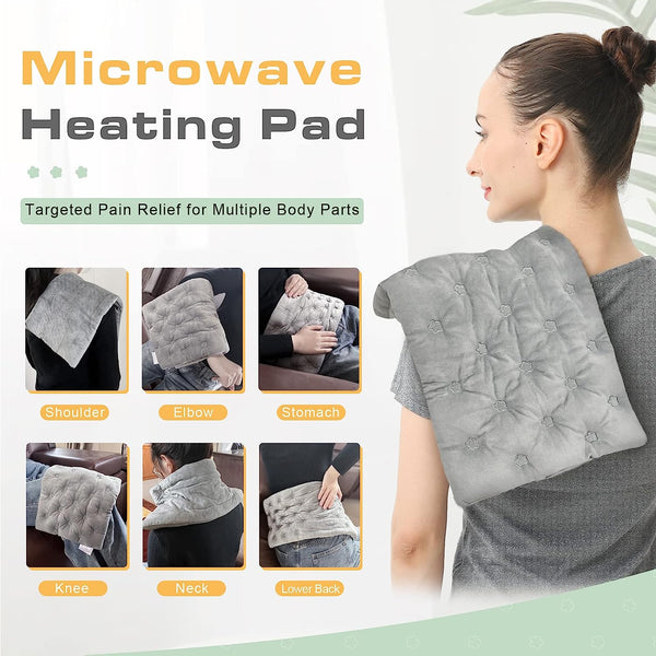 UNCN Long Heating Pad Microwavable 18.5 * 8.2 for Pain Relief-Wide Heat pad for hot Cold Compress-Multi-funtional Heat Pack for Cramps, Muscle Ache, Joints, Neck Shoulder(Grey)