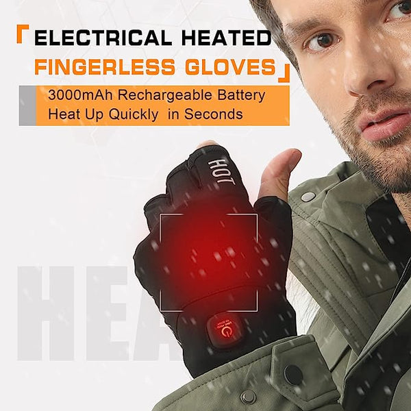 Heated Gloves Fingerless for Women Man Work Touchscreen Gloves for Winter Cold Weather Rechargeable Electric (S)