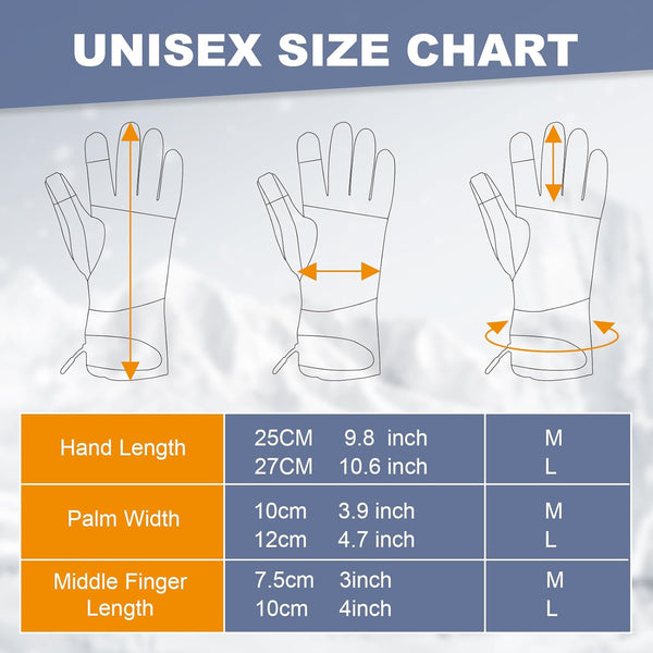 Uncn Men Women Rechargeable Heated Gloves - 3 Heating Zones USB Charging Full Finger Gloves, Cotton Blend Sporty Ski Gloves Winter Warmth